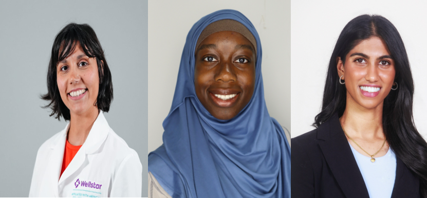 The poster team (from left): Argyro Athanasiadi, MD, medical director, C-L Psychiatry Department, clinical assistant professor, Psychiatry and Health Behavior; Kafayat Oketade, BS, and Vani Senthil, BS, both Medical College of Georgia, School of Medicine.