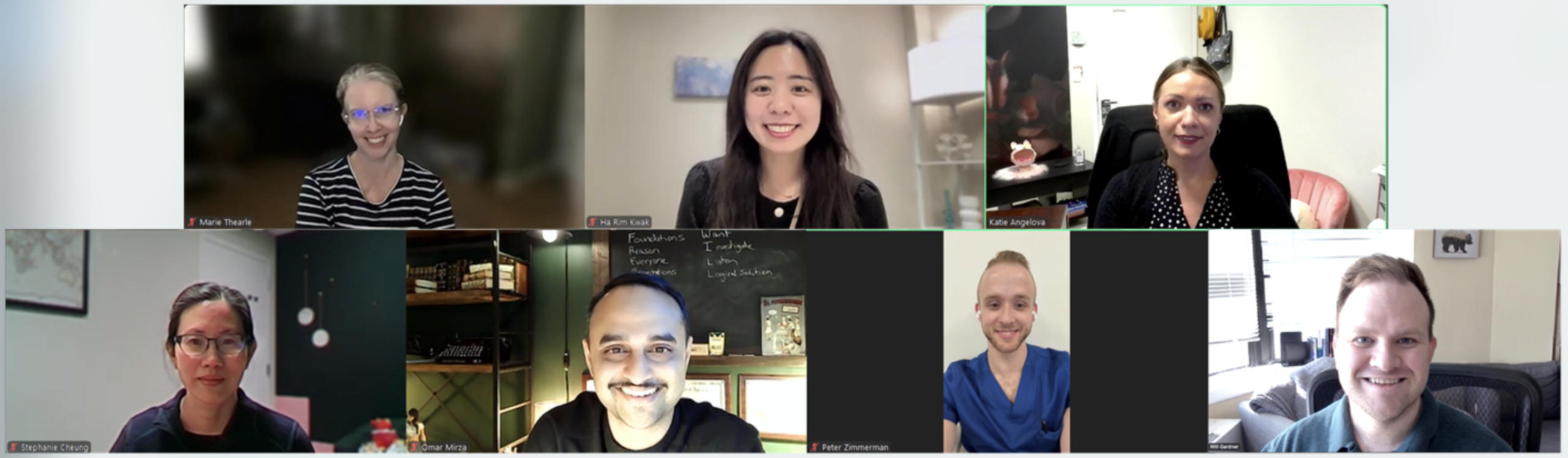 The poster team: top row (from left) Marie Thearle, MD, MHSc; Ha Rim Kwak, MD; Yekaterina Angelova, MD; bottom row (from left): Stephanie Cheung, MD; Omar Mirza, DO; Peter Zimmerman, medical student; William Gardner, medical student.